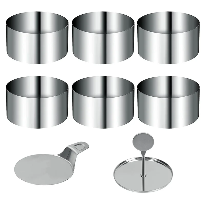 ABJS Dessert Rings and Food Rings, Small Ring Set, 8 Pieces Mini Cake Ring Moulds, Tamp for Baking Cake Accessories