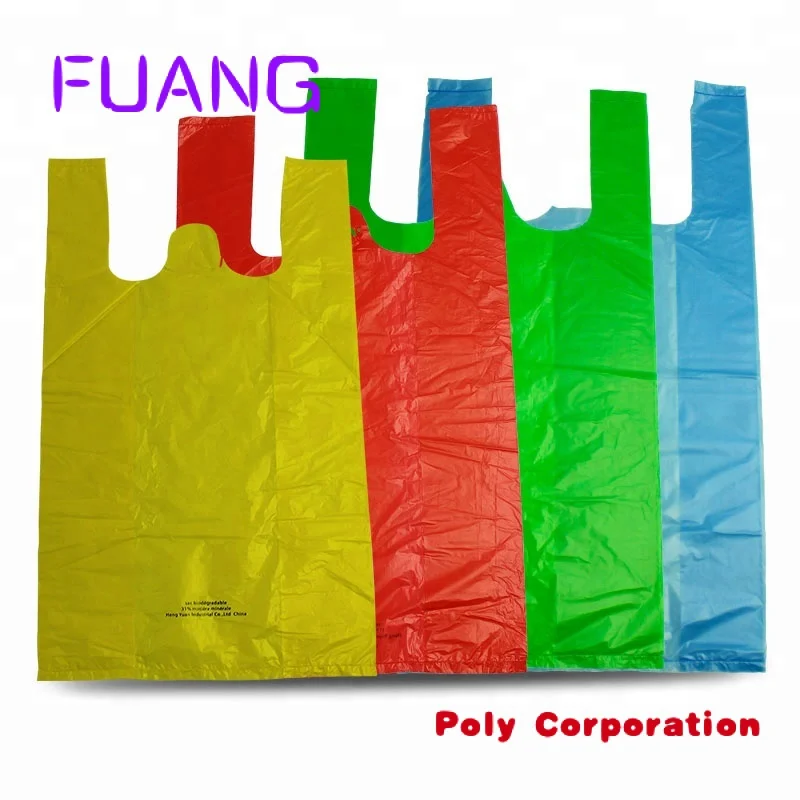 Dongguan bianco eco 100 biodegradabile all'ingrosso vendita al dettaglio stampa personalizzata logo imballaggio hdpe shopping t-shirt sacchetti di plastica con loghi