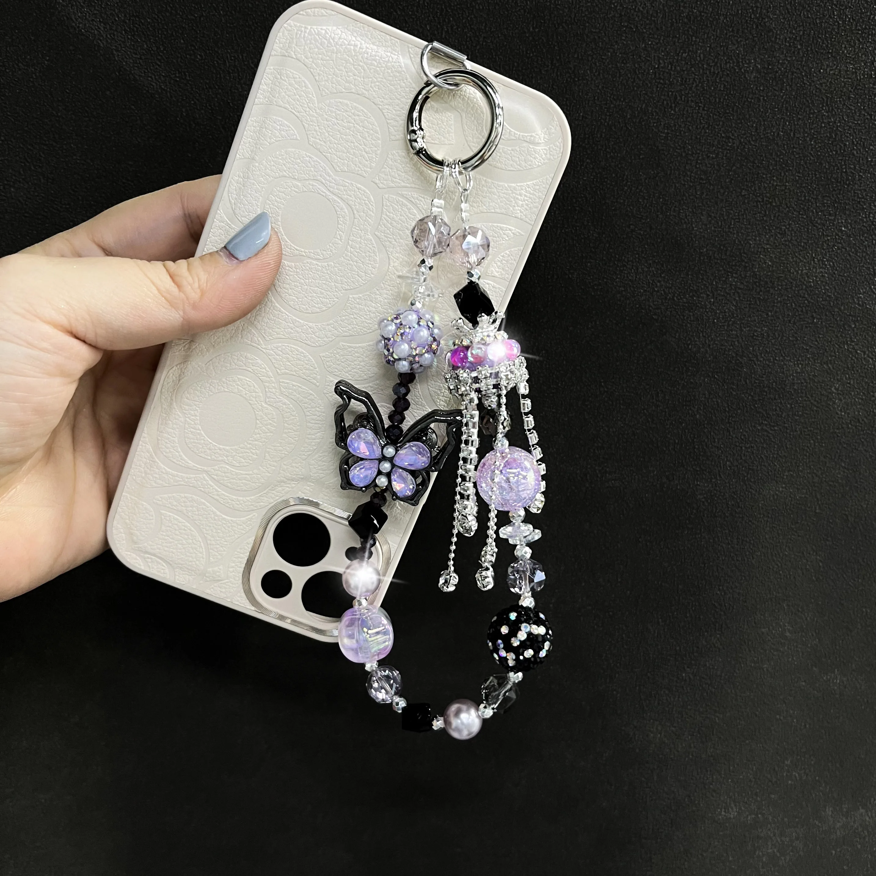 Luxury Purple Zircon Butterfly Phone Chain Heavy Industry Crown tassel Mobile Phone Accessories Phone Charms Phone Strap