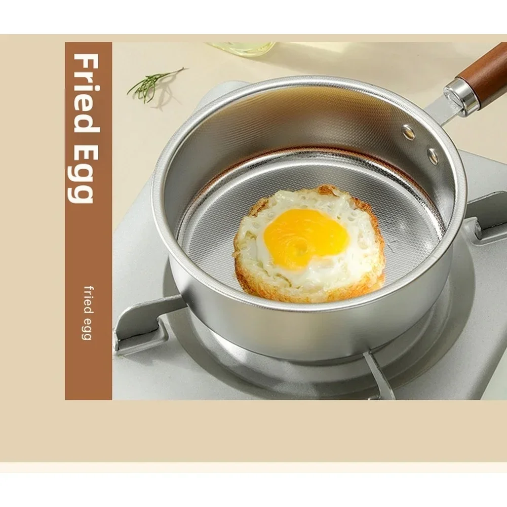 304 Stainless Steel Frying Pan Wood Handle Non Sticky Flat Bottom Sauce Pot New 304 Stainless Steel Frying Pan Non -Stick