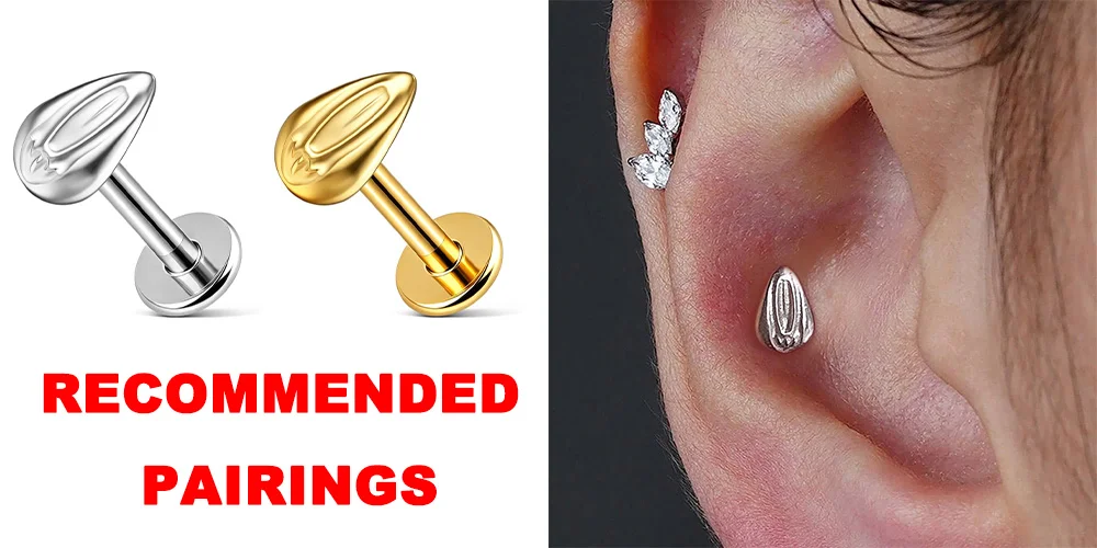 Twolobes 1 Stück ASTM F136 Titan Tadpole Labret Piercing 16G 18G Innengewinde Flacher Rücken Stud Helix Knorpel Scherzgeschenk – Detail 2