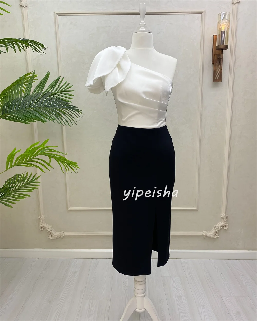 Customized Simple Sizes Available Jersey Pleat Ruched Straight One-shoulder Midi Dresses Bespoke Occasion Dresses Exquisite Sexy