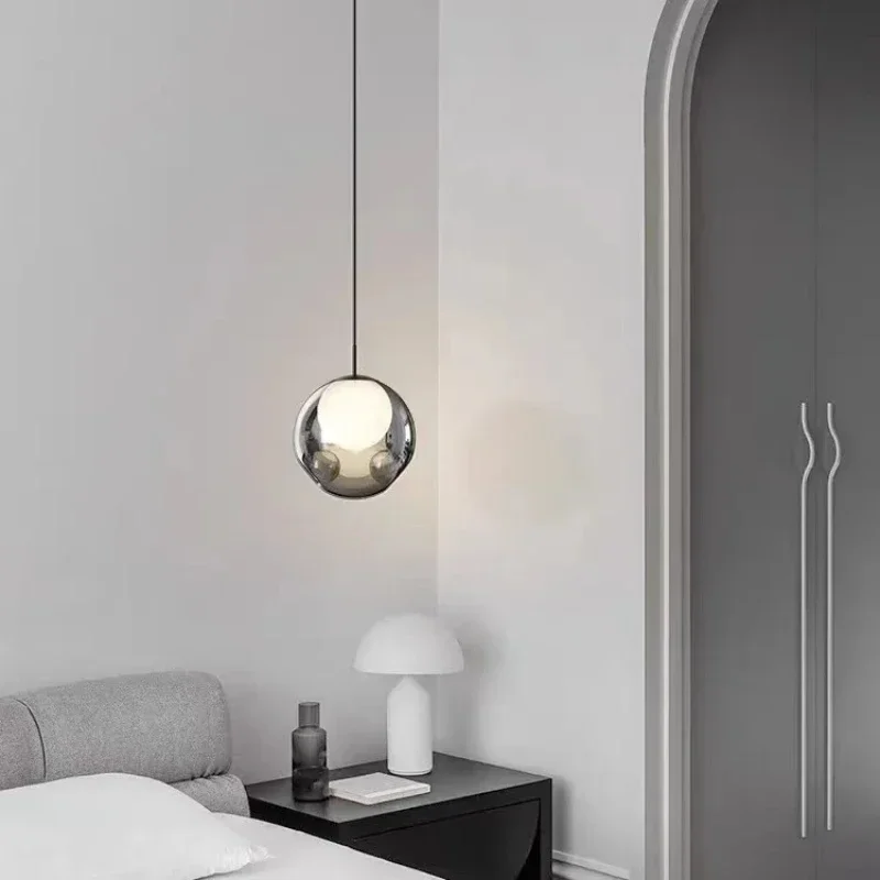 Moderno e minimalista luzes pingente bola de vidro cinza pendurado lustre para sala estar quarto lâmpada cabeceira mesa jantar iluminação