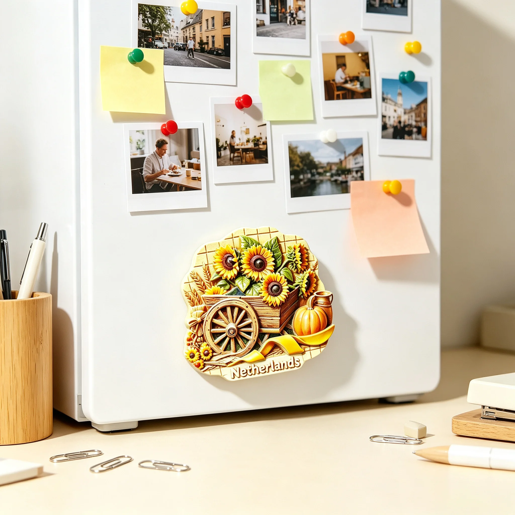 3D Embossed Resin Fridge Magnet Netherlands Sunflower Pumpkin Cart Tourist Souvenir Refrigerator Sticker Home Decor Gift