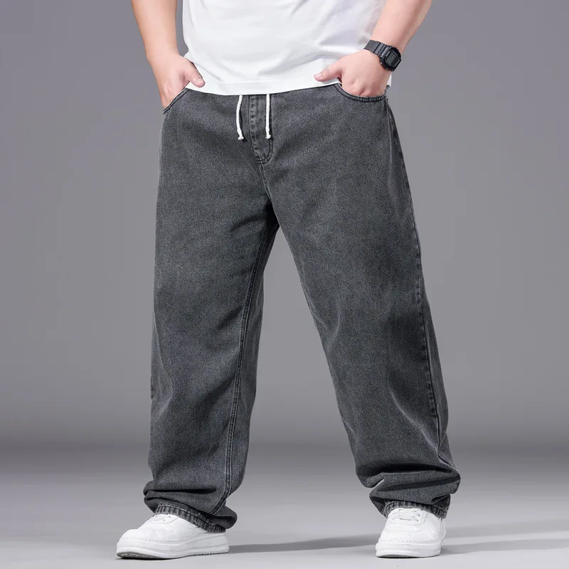ENROOST Men's Plus Size Loose Straight Jeans High Waist Wide Leg Denim Trousers Pantalones Male Casual All Match Long Pants