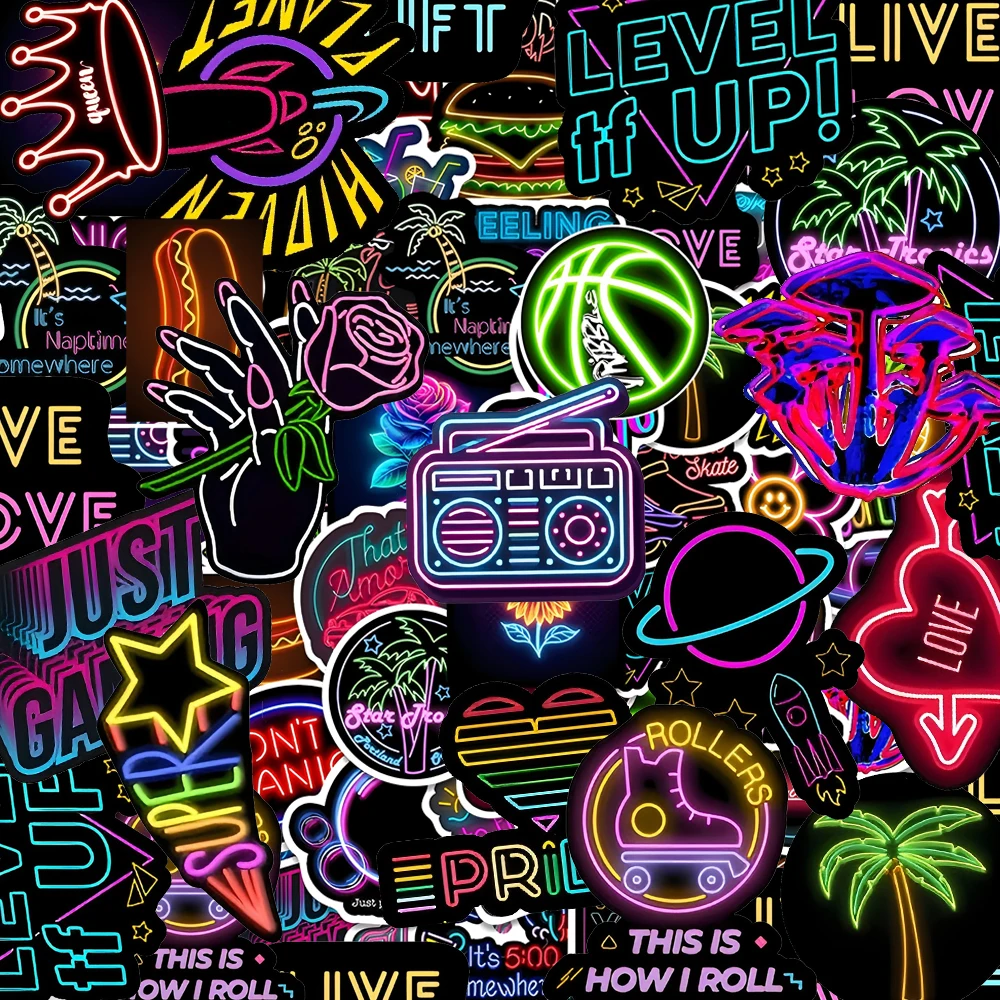 10/30/50 Stück Neonlicht-Cartoon-Aufkleber, coole personalisierte Graffiti-Aufkleber für Wasserflasche, Sammelalbum, Telefon, Laptop, Dekoration