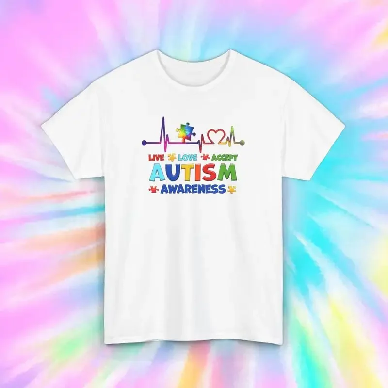 Live Love Accept Autism Awareness T Shirt S 5XL Colorful Puzzle Heart Support