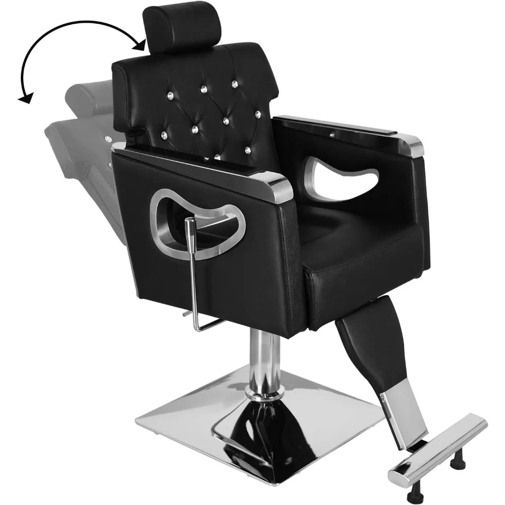 Sillón de peluquero reclinable resistente, sillón de salón de peinado con reposacabezas y reposapiés, 360 °   Giratorio, altura ajustable, ajuste Ha