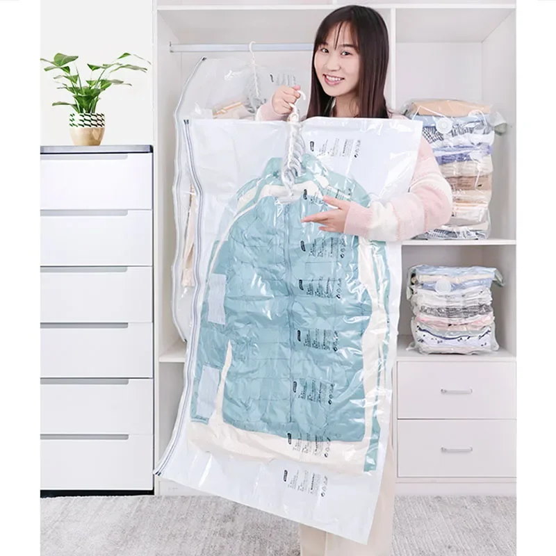 Kleren Vacuüm Opbergzakken Voor Thuis Max Ruimtebesparend Opknoping Type Gratis Pomp Stofdicht Vochtbestendig Creaseproof Ruimte Saver Bag