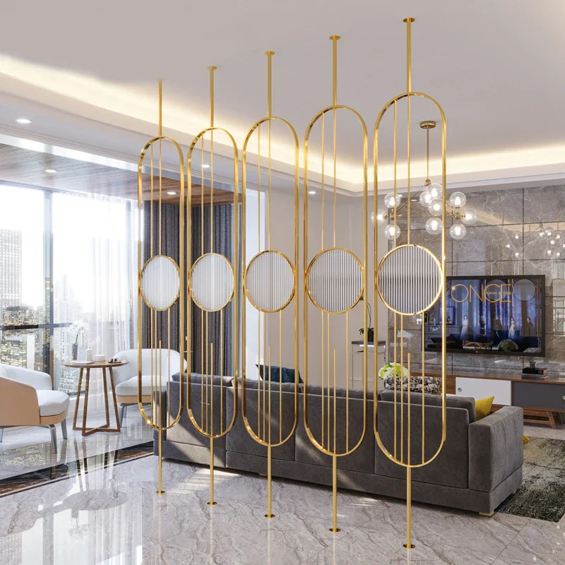 Stainless steel screen glass partition living room entry porch decoration can be rotated modern minimalist metal light luxury