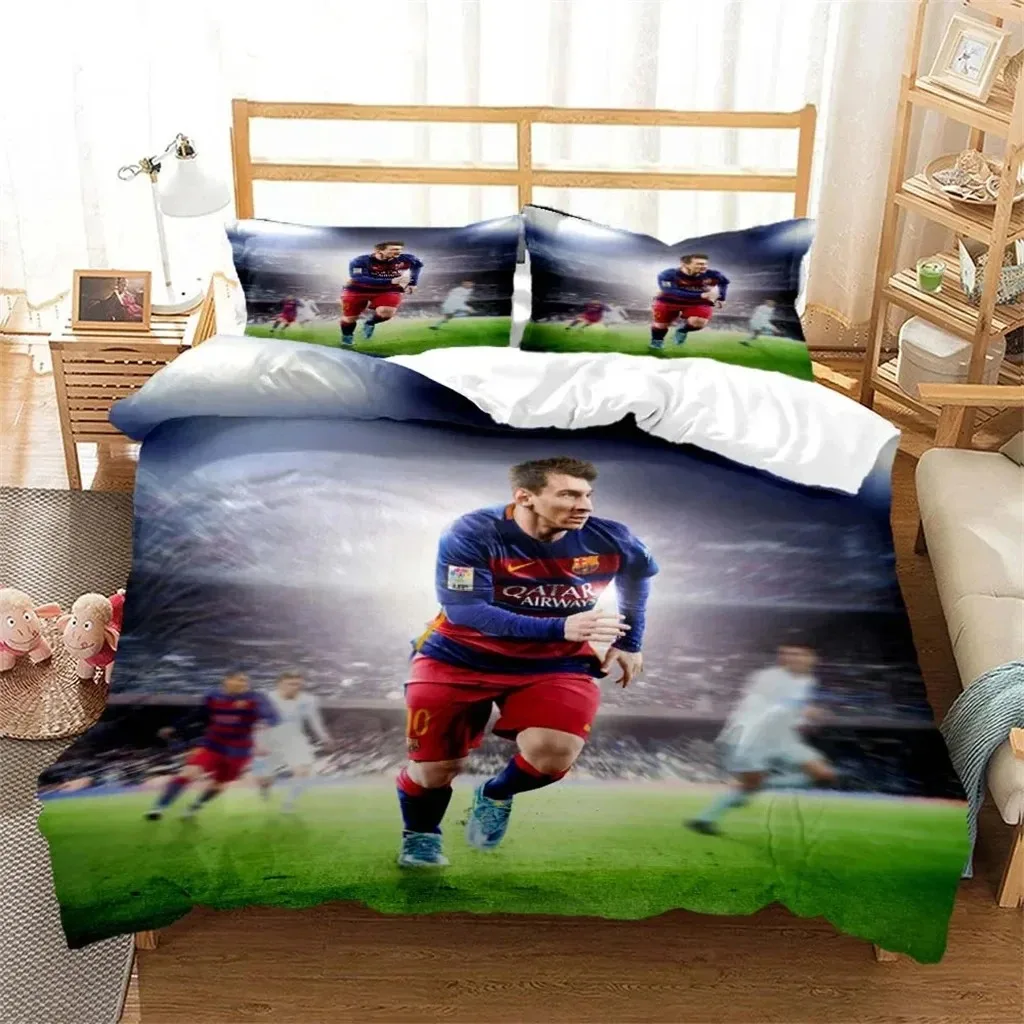 Parure de lit 3D Football Star 10 Messi Soccer, ensemble de literie, housse de couette, taie d'oreiller, couette, roi, reine, taille, garçons, adultes, athlon