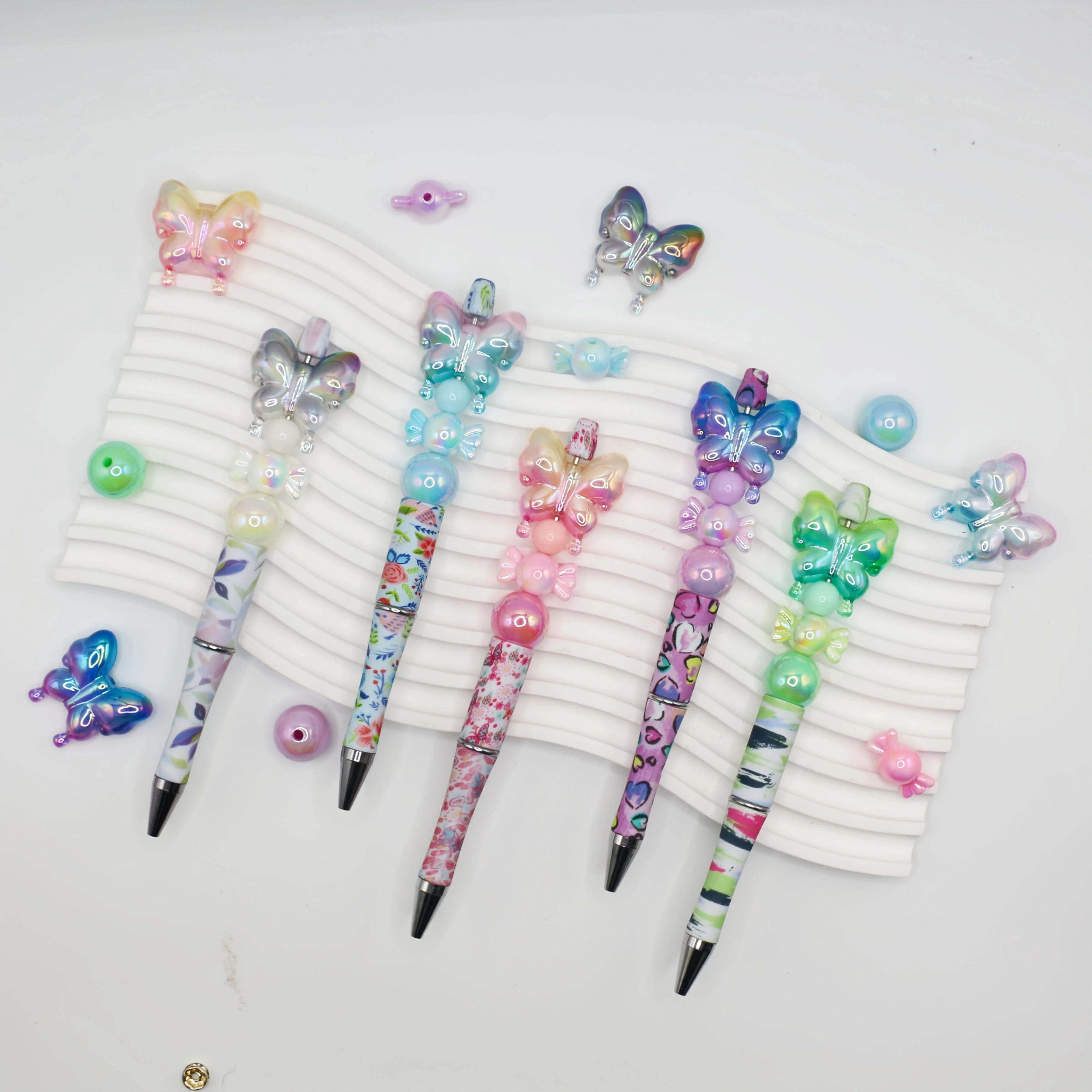 5 قطعة/10 قطعة جديد لتقوم بها بنفسك الاكريليك الملونة فراشة الحلوى على شكل حبة و حبة قلم حبر جاف مجموعة ، مناسبة للوازم المكتبية والمدرسية