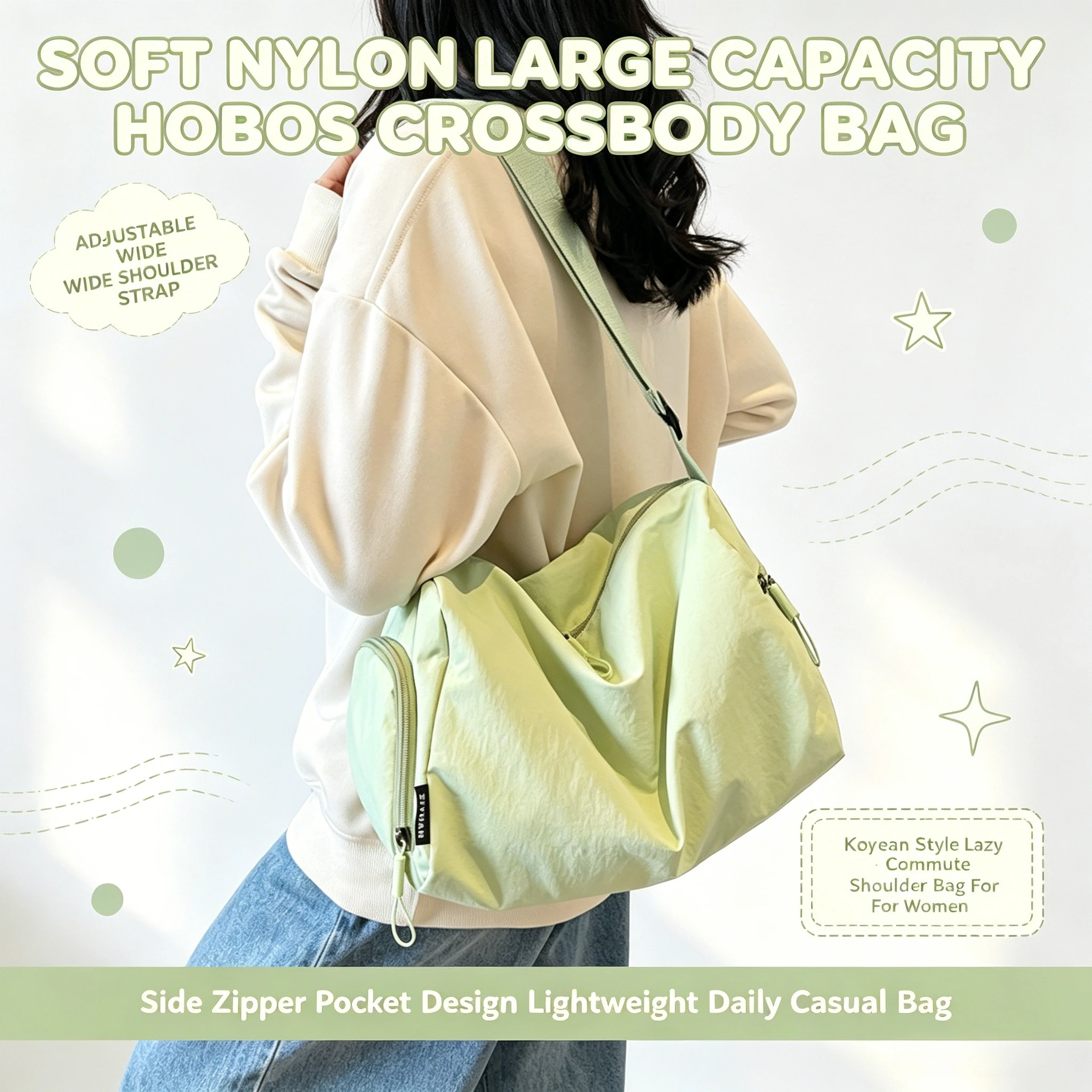 Nylon Large Capacity Crossbody Tote Bag Casual Travel Gym Duffel Bag with Adjust Strap Lightweight Shoulder Bag for Daily Use