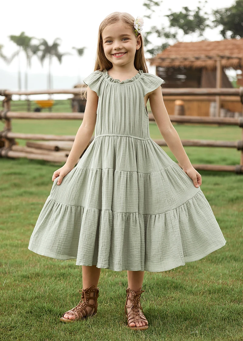 Summer Girls' New Solid Color Fashion Simple Princess Dress Birthday Party Children's Day School Graduation Ceremony Dress