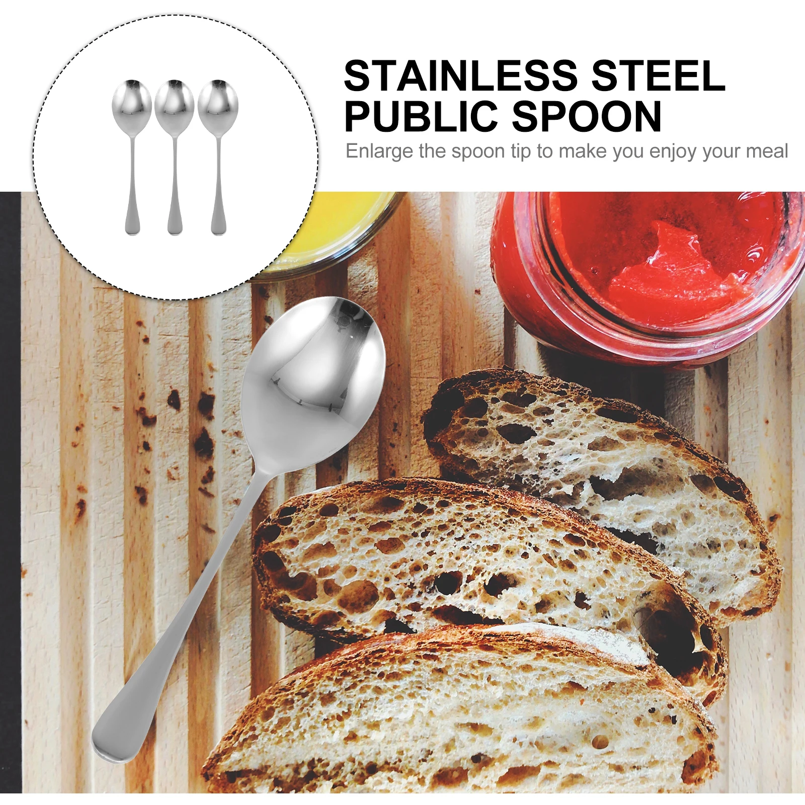 

3pcs Stainless Steel Serving Spoons Hygienic Kitchenware Restaurant Cutlery Soup Spoon Ergonomic Handle Easy Cleaning