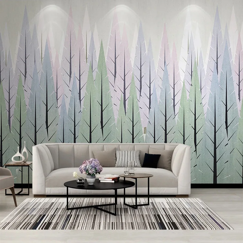 Custom Photo Wallpaper 3D Nordic Modern Geometric Pine Forest TV Background Wall Mural Wallpaper For Bedroom Tapety