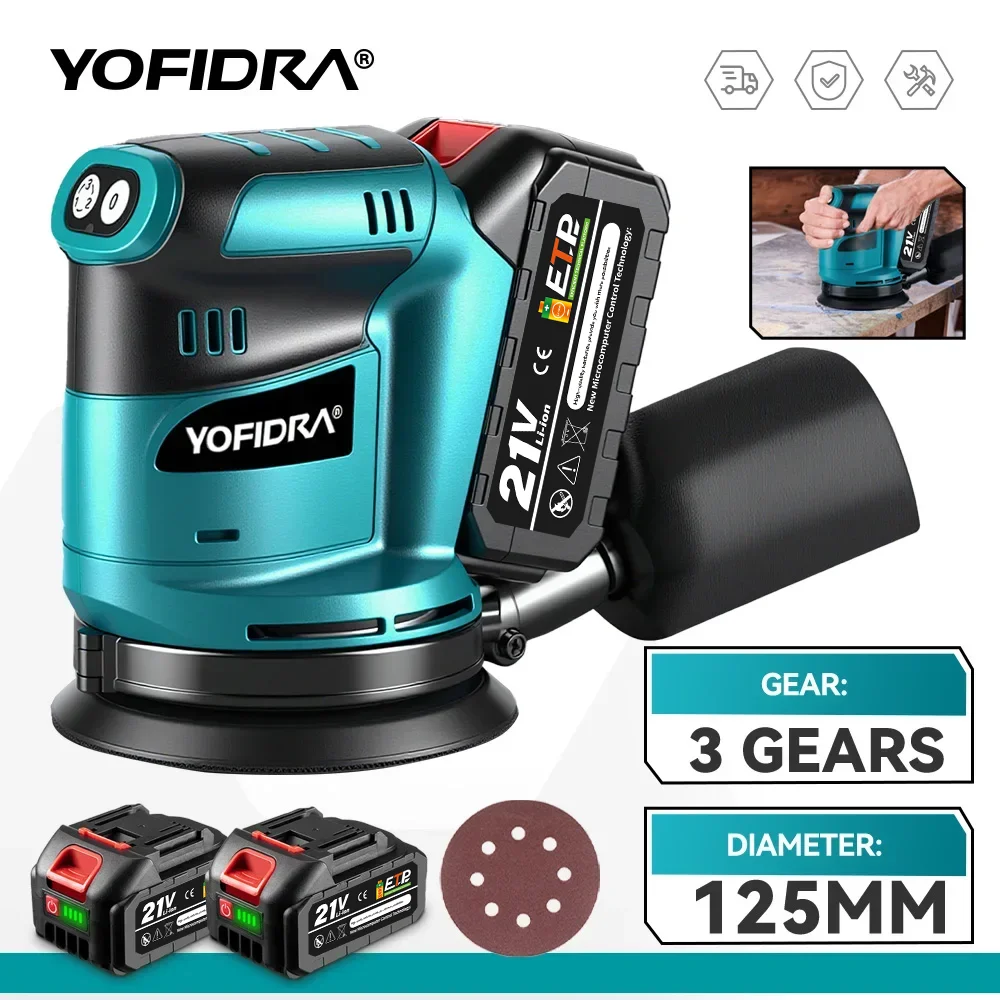 Ponceuse orbitale sans fil YOFIDRA, meuleuse à bois, polisseuse de voiture, machine à poncer et à polir les métaux, compatible avec batterie Makita 21V.
