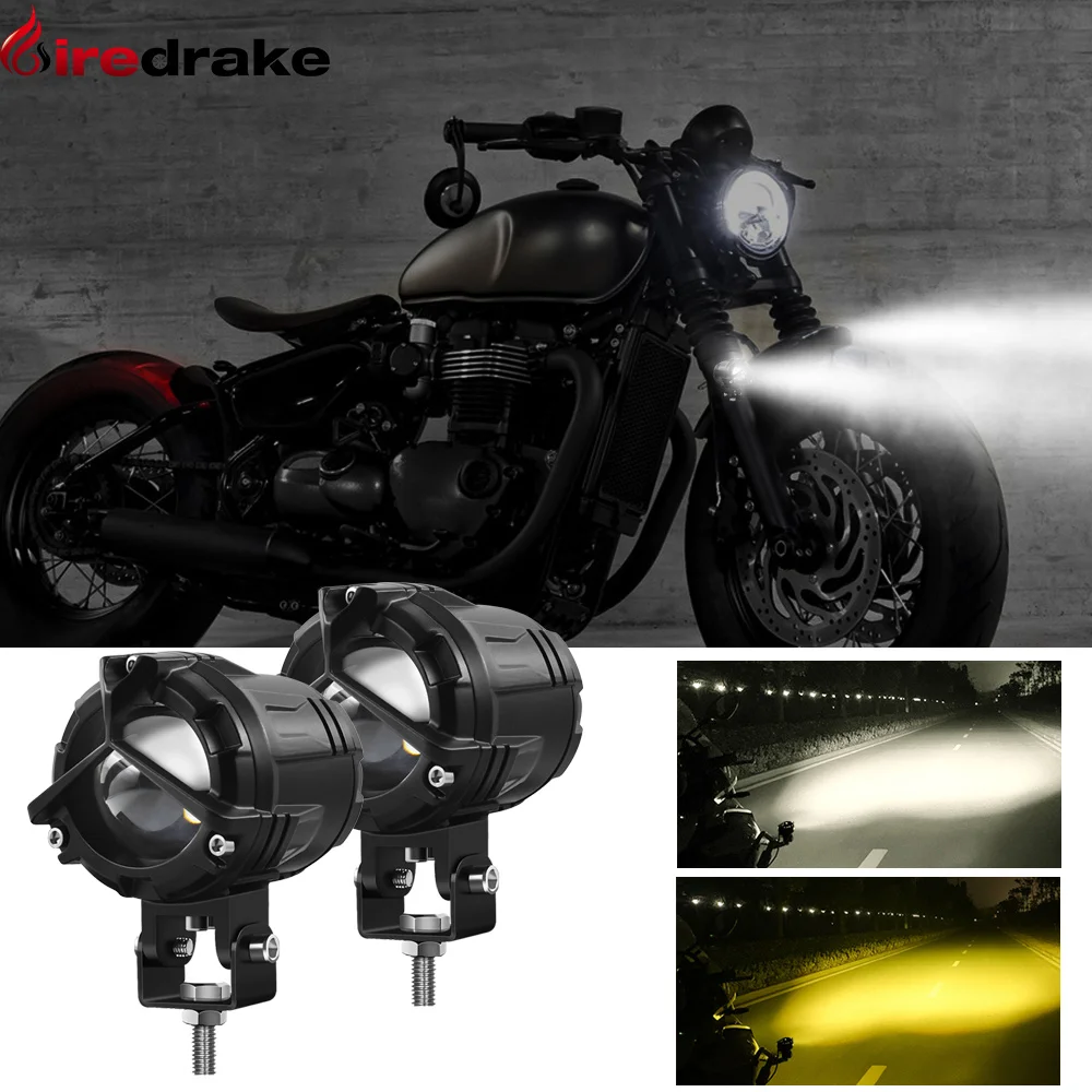 

LED Motorcycle Spotlight Dual Color Motorcycle LED Explorers Headlight 6000K 60W 30V Moto Fog Light Car Auxiliary Spotlight