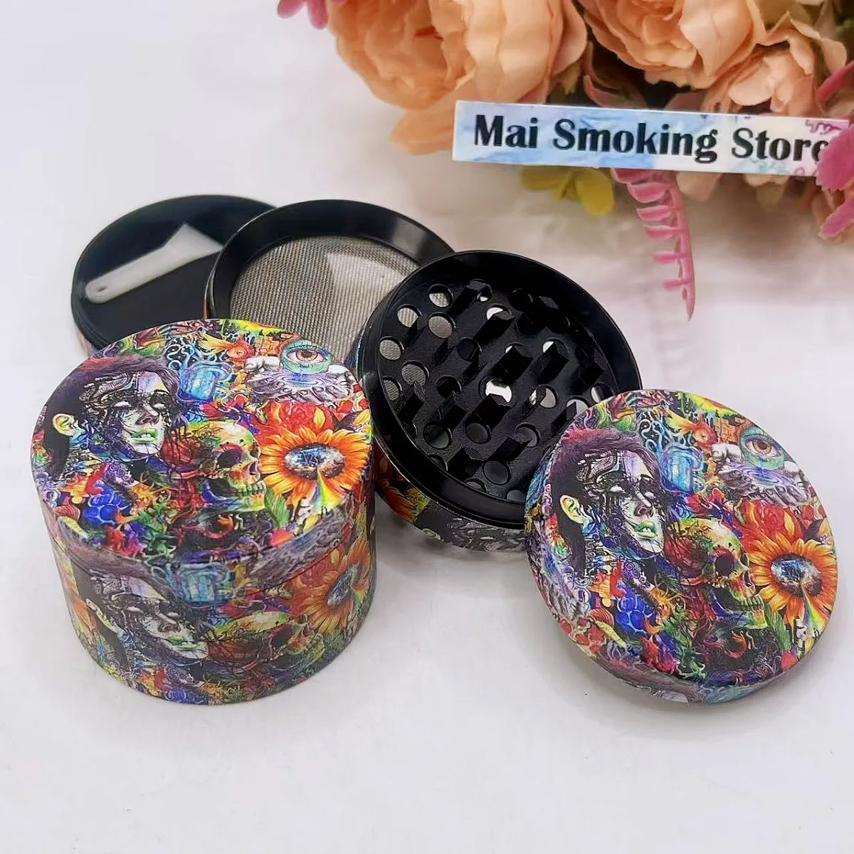 

Металлическая 4-слойная ручная мельница для трав и специй (1,6/2 дюйма) в форме черепа, для соли, перца, сыпучих трав, табака, инструмент для курения сигарет