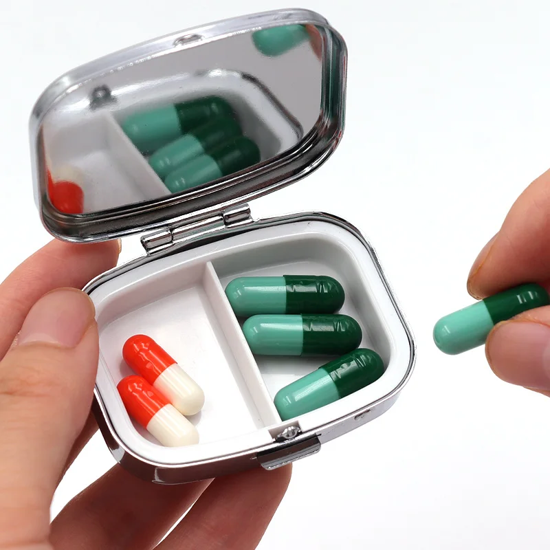 Colorful Sardine Can "Sardinhas em Tomate" Print Metal Pill Box, Portable 2-Compartment Travel Pill Organizer for Vitamins & Pil view 2