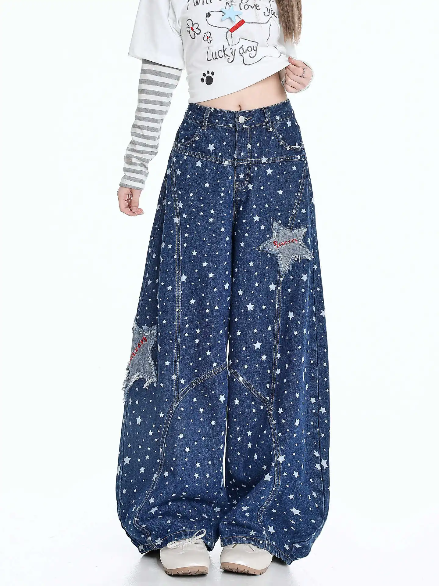 

Женские винтажные синие рваные джинсы, мешковатые джинсовые брюки 2000-х годов с высокой талией, корейская уличная одежда Y2k, женские широкие брюки в стиле панк, одежда