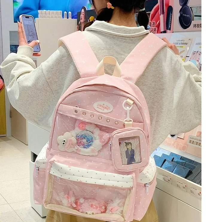 

Japanese Anime Transparent Badge Ita Bags Women Star Polka Dot Print Large Capacity Backpack Ladies Lightweight Harajuku Daypack