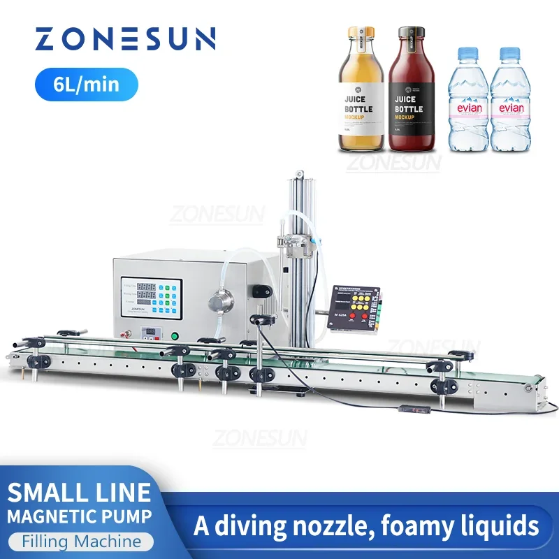 ZONESUN ZS-DTMP1D Bottle Filling Machine Small Automated Line Liquid Magnetic Pump Water Juice Beverage Diving Nozzle Filler