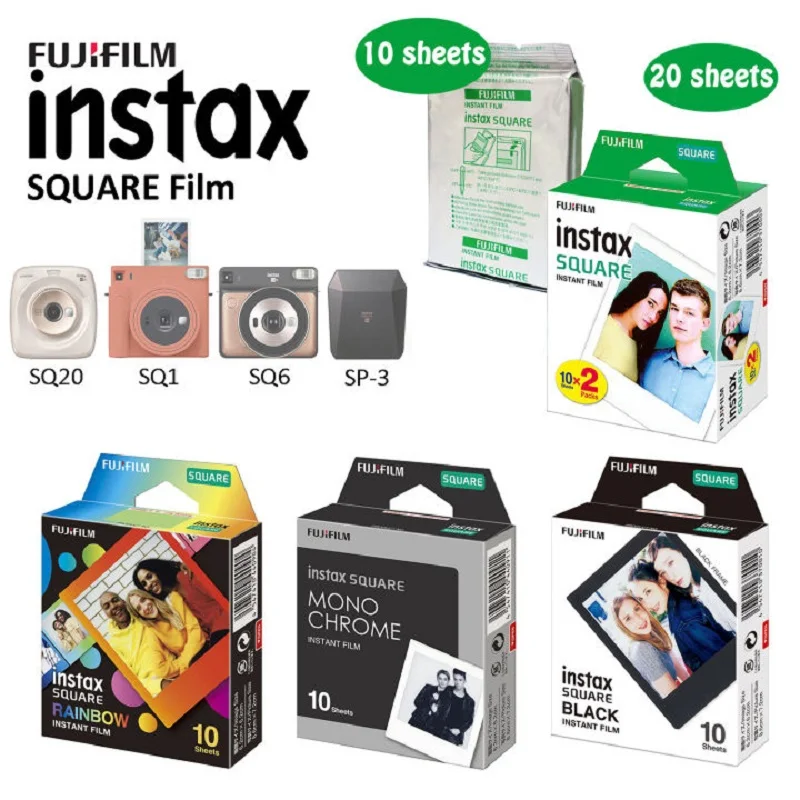 Fujifilm Instax Square White Edge Black Films Photo Paper (10-200 pcs) for Instax SQ10 SQ6 Instant Camera Share SP-3 Printer