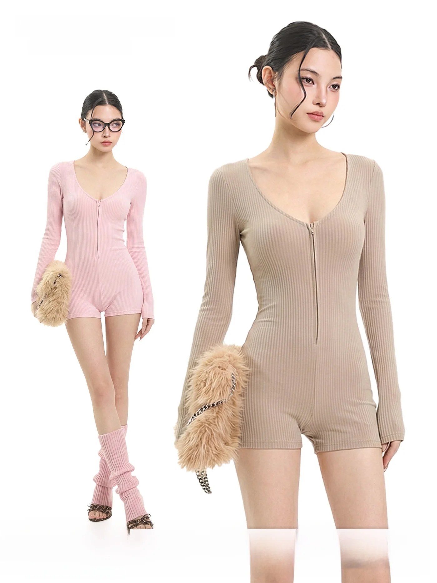 

UNCMHISEX American Hot Girl Sle V-Ne Long Sve Slimming Jumpsuit ort Set Женский осенний облегающий комбинезон