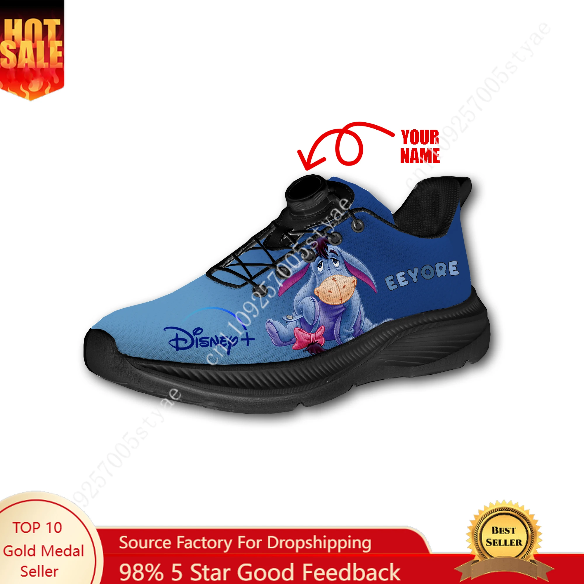

Disney Eeyore Sports Shoes Man Woman Rotating Button Without Laces Sneakers Outdoor Sports Breathable Light Custom Shoe