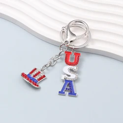 USA Letter Rhinestone Keychains Magic Hat Independence Day of the United States Cool Key Rings For Women Men Good Handmade Gift