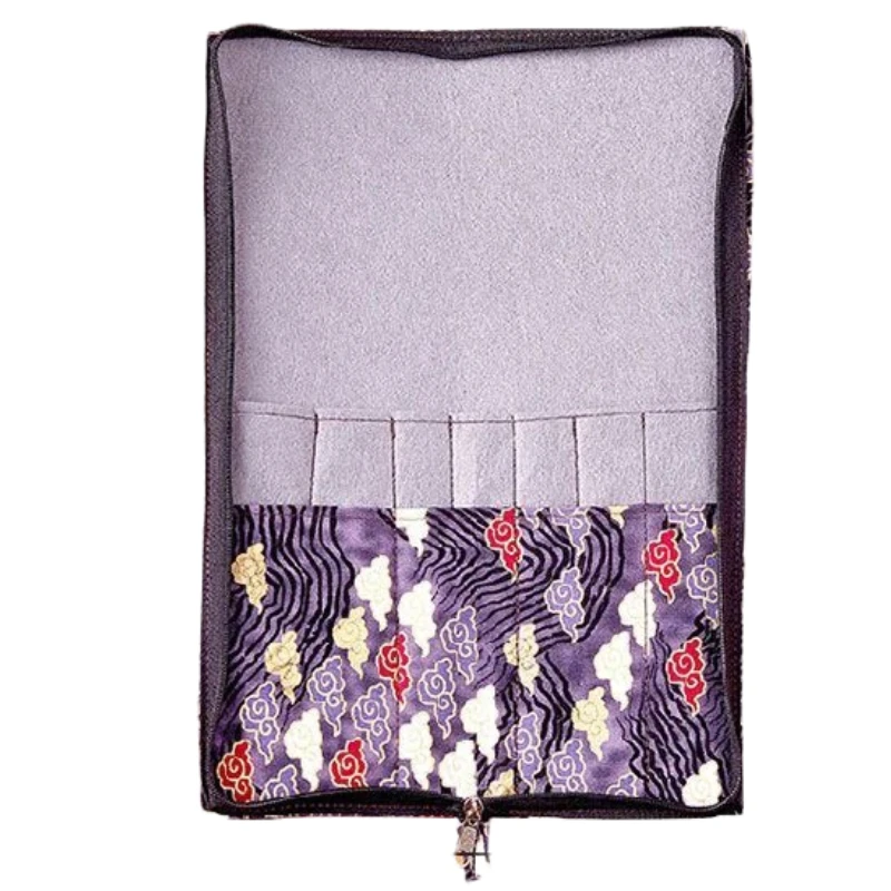 Chinese Style Handmade Zipper Gold Stamping Calligraphy Brush Roll Pen Curtain New Portable Premium Ink Brush Storage Organizer