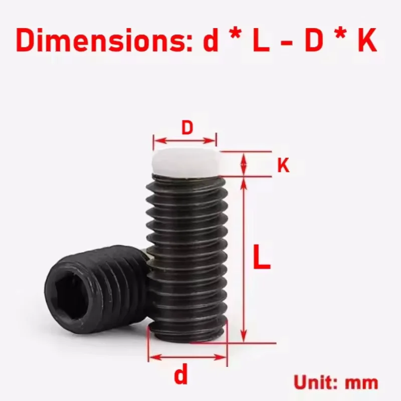 M5 M6 Grade 12.9 Black Carbon Steel Hex Socket Plastic Nylon Dog Convex Point Tip Grub Headless Bolt Set Screw