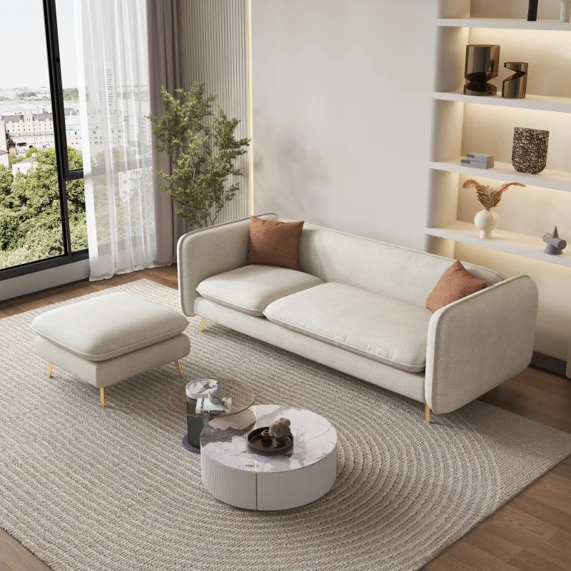 Cream wind is minimalist, modern technology cloth sofa is straight, three people are extravagant and quiet, and the living room