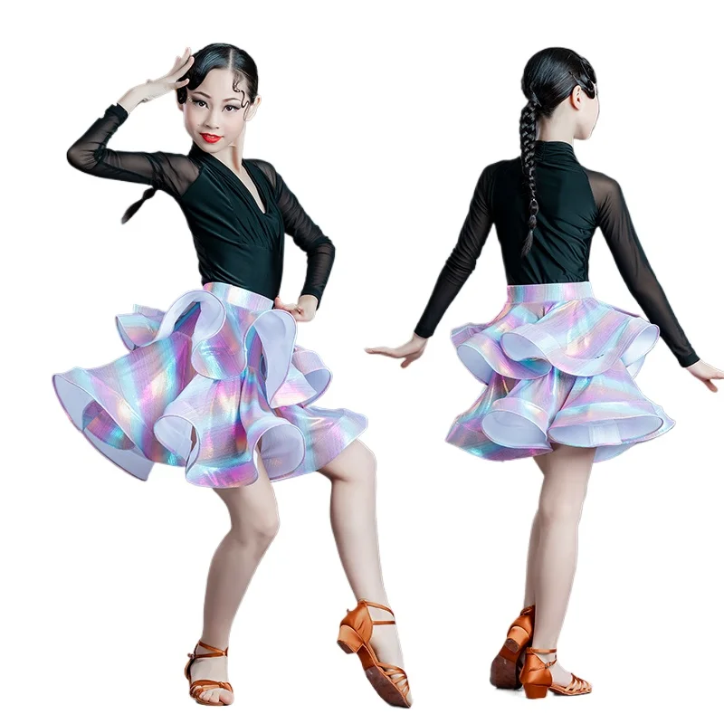 

2024 New Girls Latin Dance Skirt Children's Practice Clothes Competition Performance Clothing Girls Dance Clothes