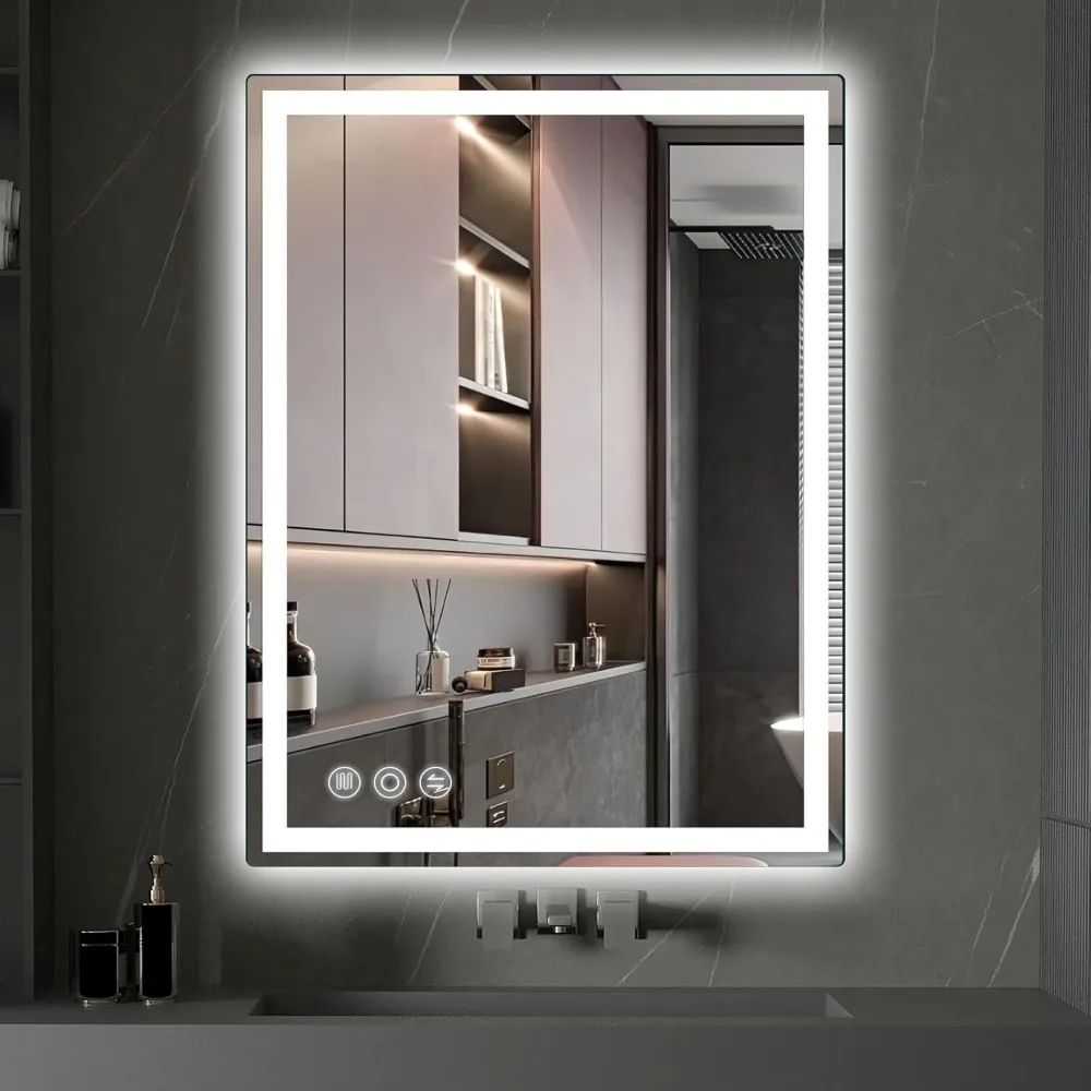 

LED Mirror for Bathroom 20"x 28" with Frontlit and Backlit, Anti-Fog Mirror with Lights, Stepless 3 Colors Temperature