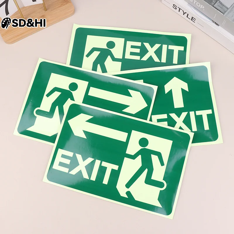 Glow In Dark Exit Signs Luminous Security Stickers Wall Safety Adhesive Fire Evacuation Directional Night Visibility Signage