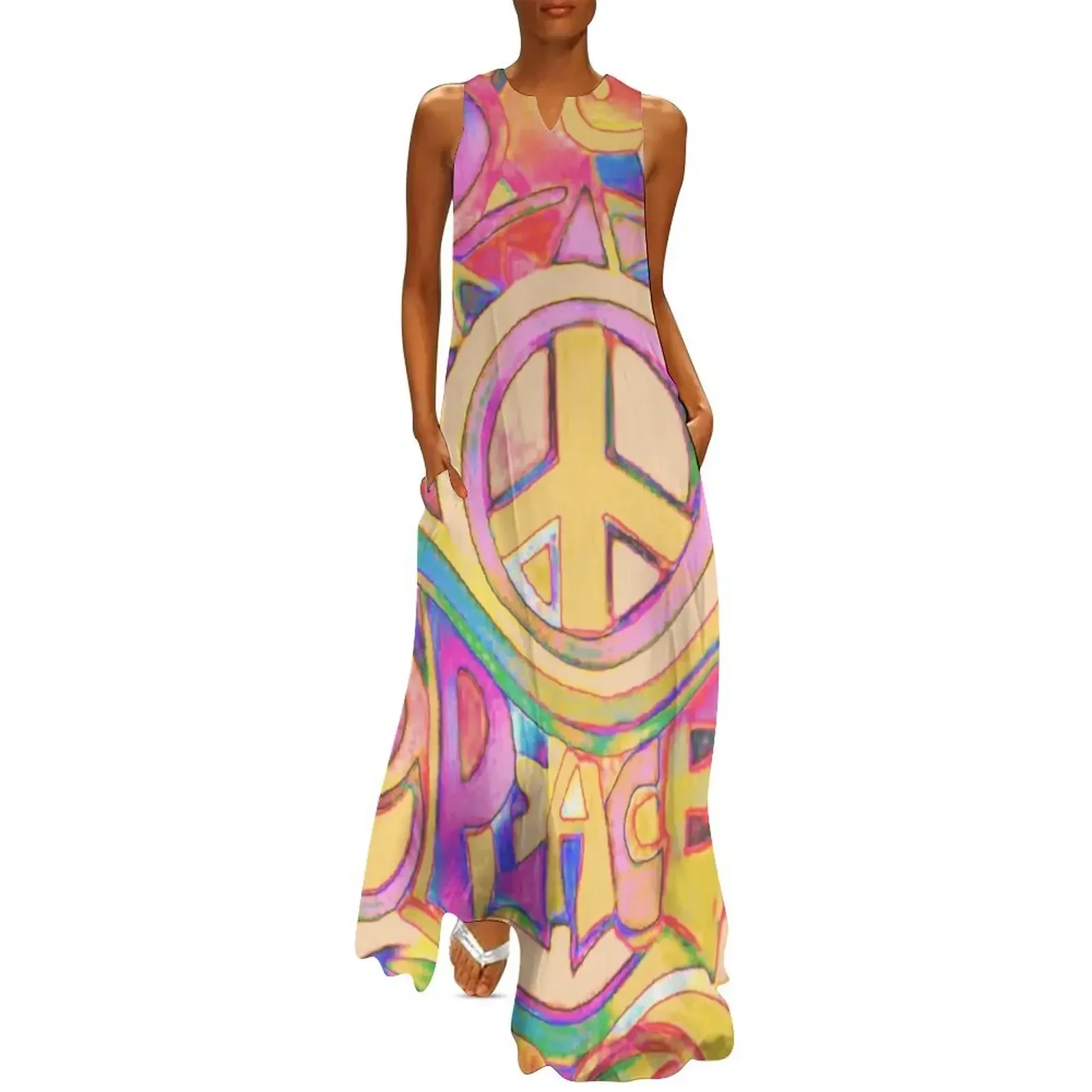 

Pastel Hippy Trippy Peace Art Long Dress Women's skirt dress for women summer dress women summer 2025 prom