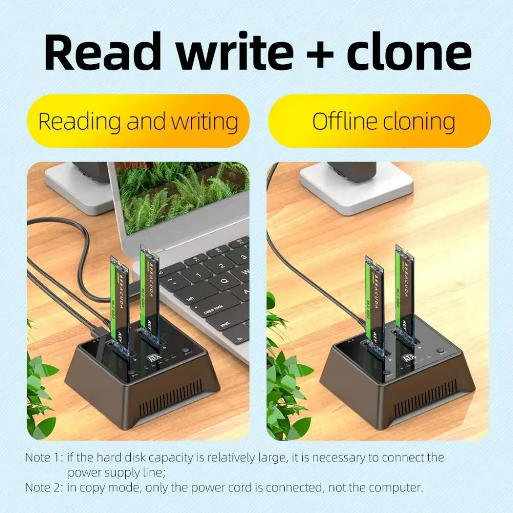 MAIWO Dual Bay M.2 NGFF SSD Enclosure Offline Clone Type-C for M Key M/B Key STAT PCIe SSD Type-C Hard Drive Reader with Fan