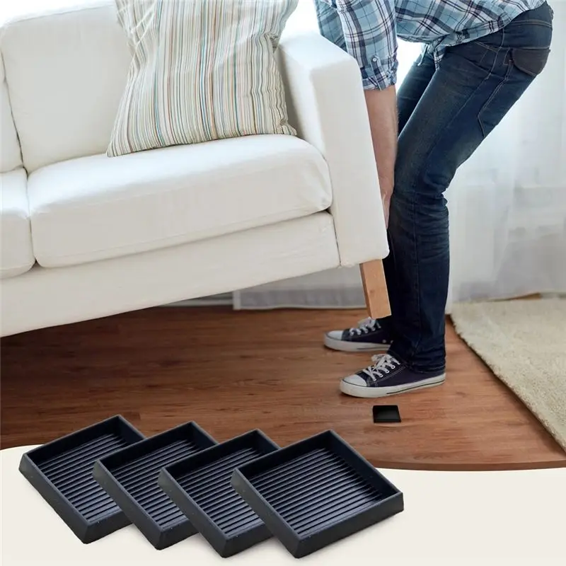 ABGH-4Pcs Anti-Slip Furniture Pads- 2.5X2.5In Square Rubber Anti Skid Caster Cups, Leg Coasters-Couch, Chair, Bed Stoppers Durab