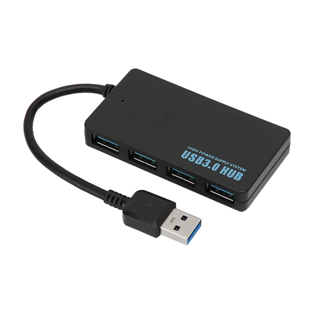 

Portable 4 Ports USB3.0 Hub 5Gbps Plug and Play USB Splitter High Speed Black USB3.0 Docking Station Multi-Device Charging