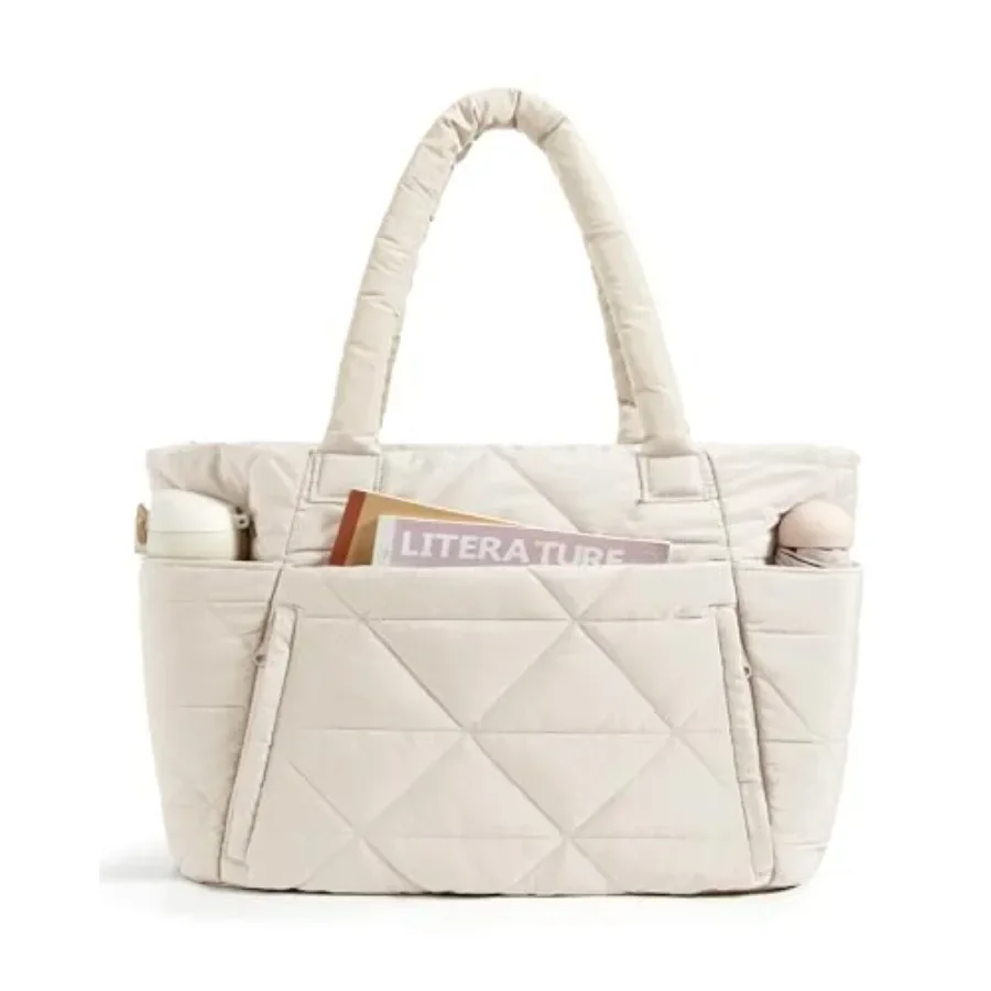 

BAGSMART Tote Bag for Women, Puffer Tote Bag with Zipper, Large Quilted Shoulder Bag with Compartments for Travel, Work, Gym