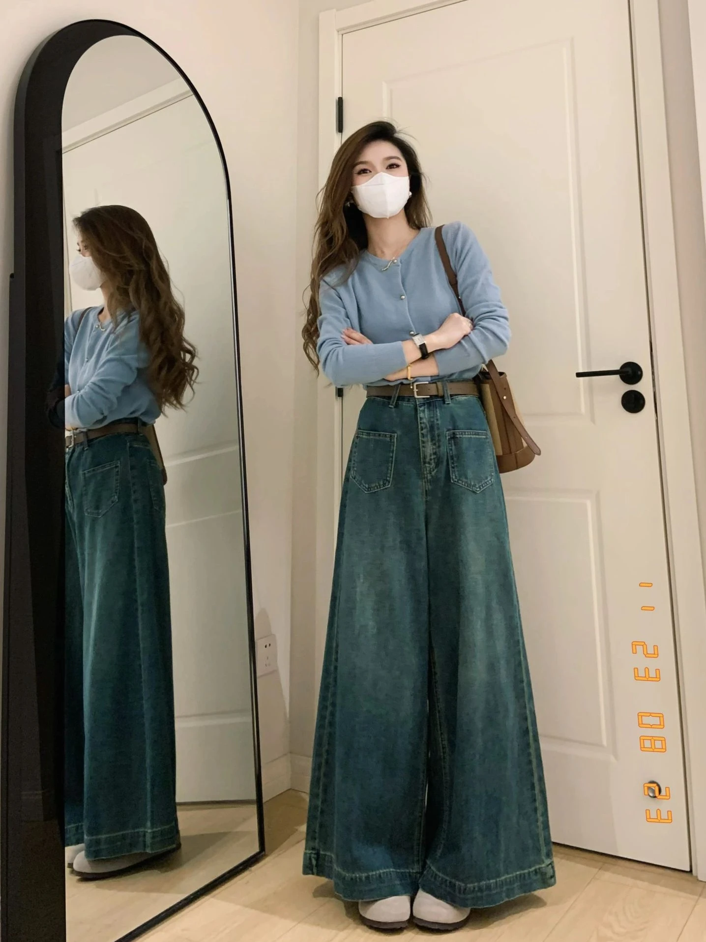 Denim-Jeans mit hoher Taille und weitem Bein für Damen, lockere Passform, Retro-Design, große Hose, Herbstfaion, Übergröße, gerades Bein, knöchellang...
