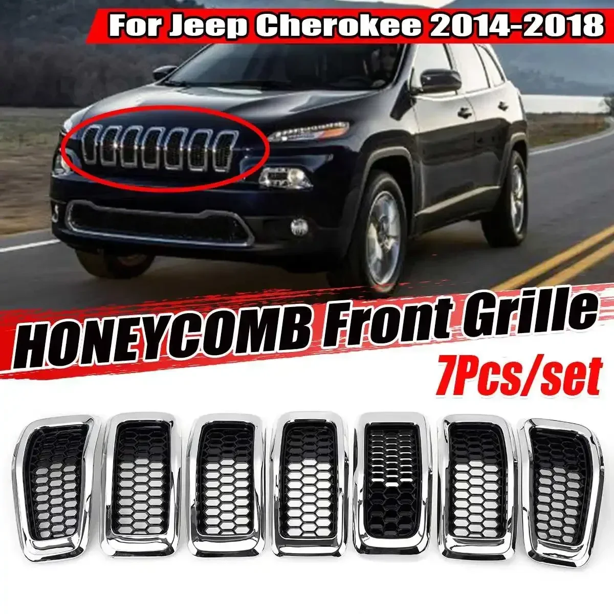 

Передняя сетчатая решетка из АБС-пластика для автомобилей Jeep Cherokee 2014, 2015, 2016, 2017, 2018, внешняя решетка для гонок