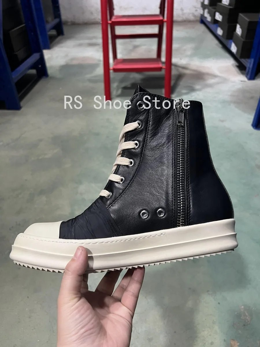 

Ro Luxury Black Leather High Top Shoe Sneaker Classic Designer Men Shoes Zipper Boot Lace Up Women Ankle Boots Casual Sneakers
