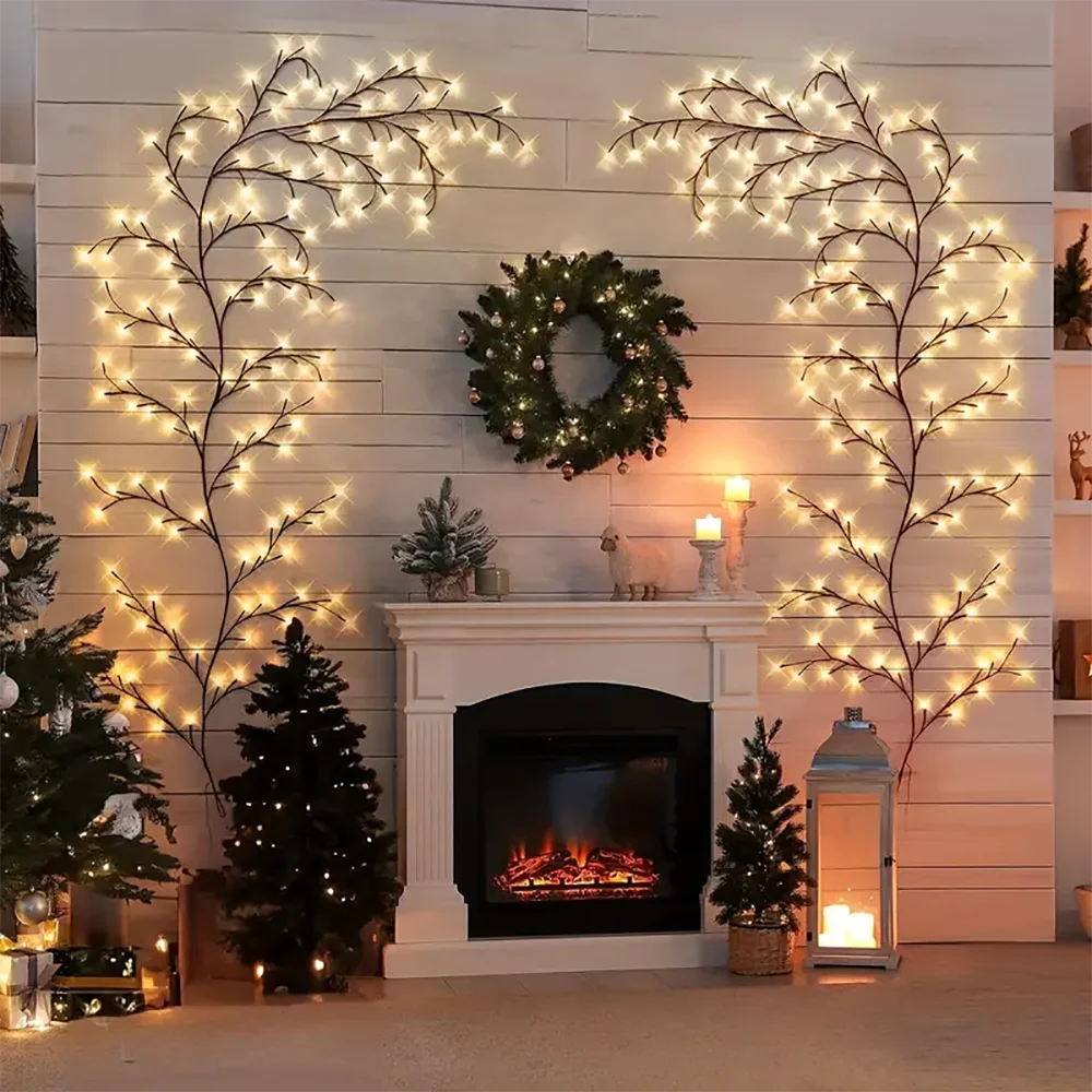 1PCS 96Leds Outdoor USB Tree and Vine Light 8 Mode Indoor Christmas Fireplace Atmosphere Light Room Wall Decoration Nightlights