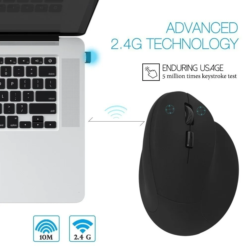 Ergonomic Vertical Wireless Mouse Rechargeable Computer Gaming Mice 1600 DPI USB Optical 6 Buttons Big Hand Mouse For Desktop PC