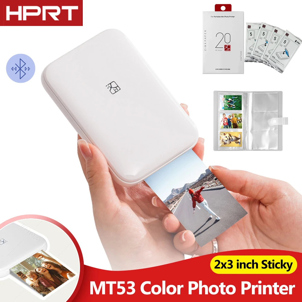

HPRT MT53 Portable Photo Printer Pocket Zink Technology Bluetooth Print 2x3'' Sticky-Backed Photo Paper Machine with Papers Case