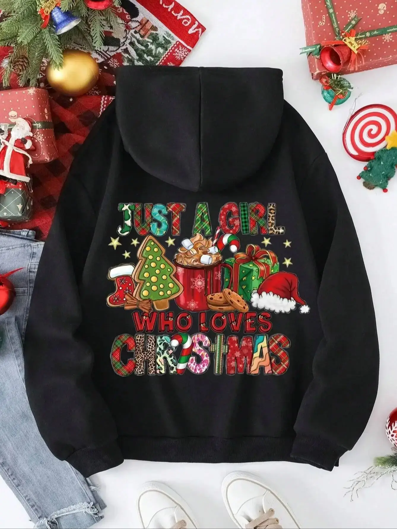 Christmas Printing Women\'s Hooded Hoodie Oversized Sweatshirts Graphic Holiday Sport Costumes Pullover Women\'s Clothing