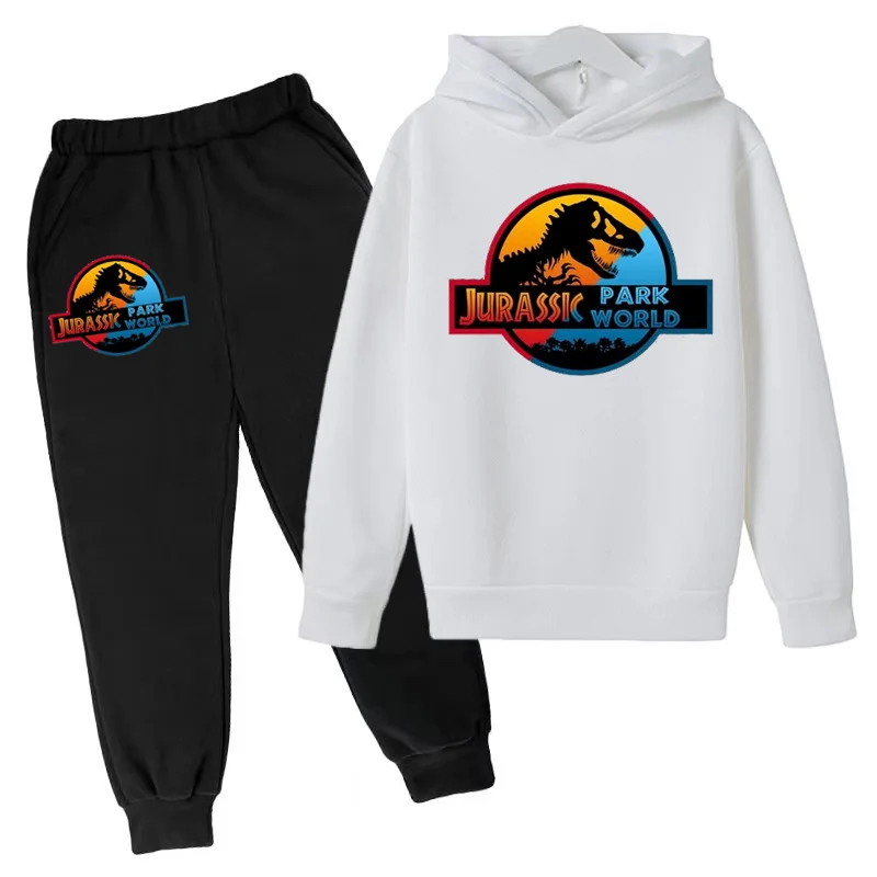 Crianças roupas jurassic park dinossauro impressão menino menina criança casaco menina 3-12y moletom topo + calças 2p elegante conjunto casual